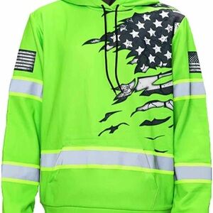 HiVi US flag high visibility reflective safety hoodie runner or workwear